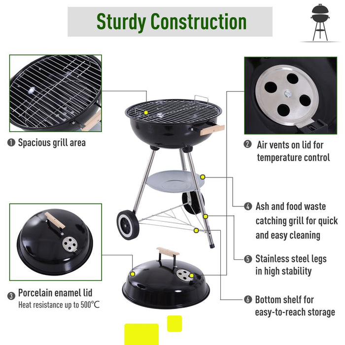 Outsunny BBQ Grill, 85H cm - Durable Steel Construction, Porcelain Enamel Lid, Air Vents, Generously Sized Grill, One-Touch Cleaning System