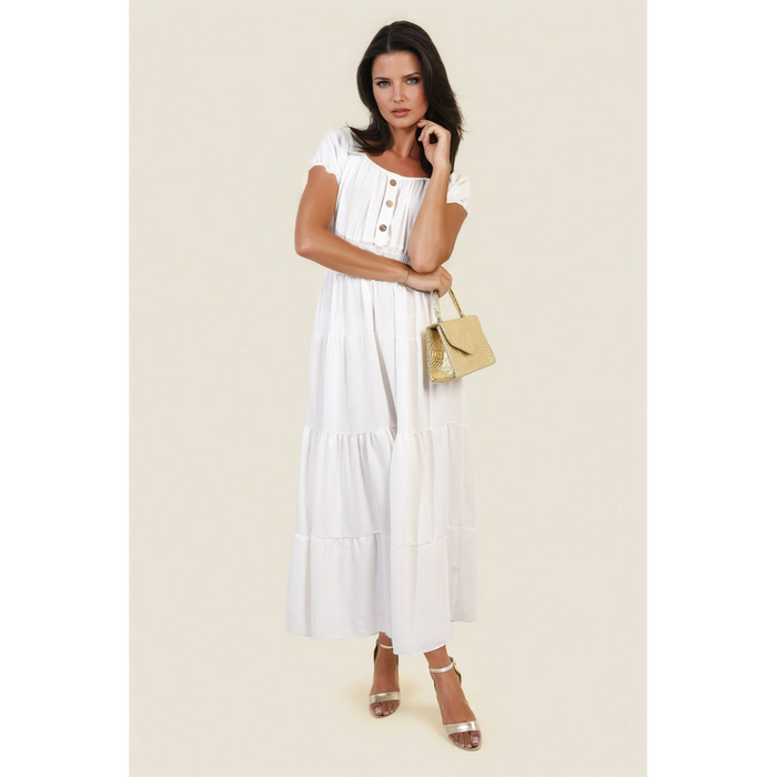 Emmy Smocked Waist Tiered Midi Dress - Elegant, Versatile, and Flattering Silhouette for Any Occasion