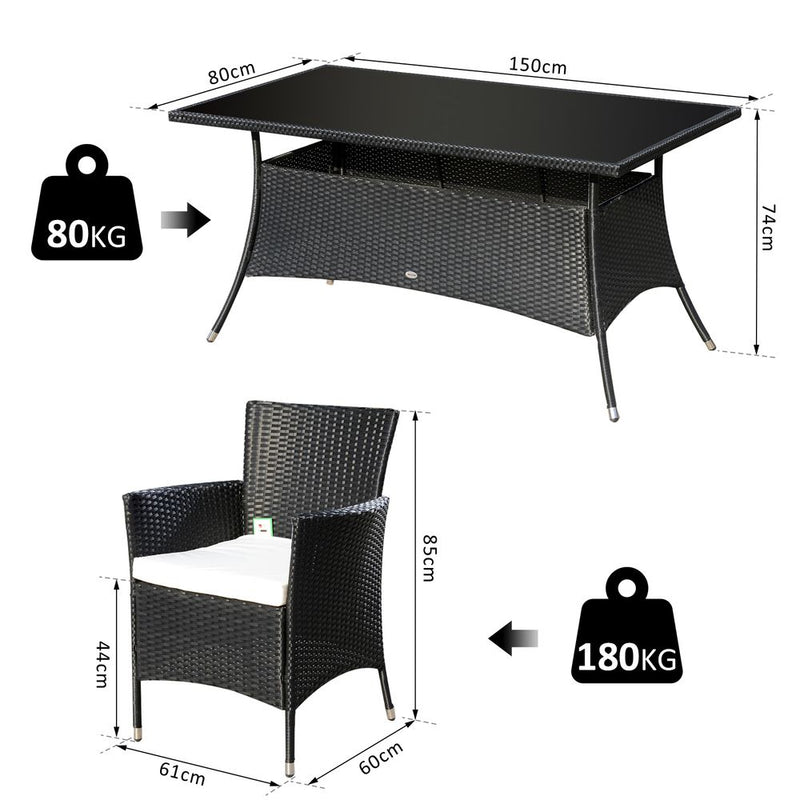 Deluxe 7pc Rattan Garden Dining Set - High Quality PE Rattan, Steel Frame, Cube Chairs