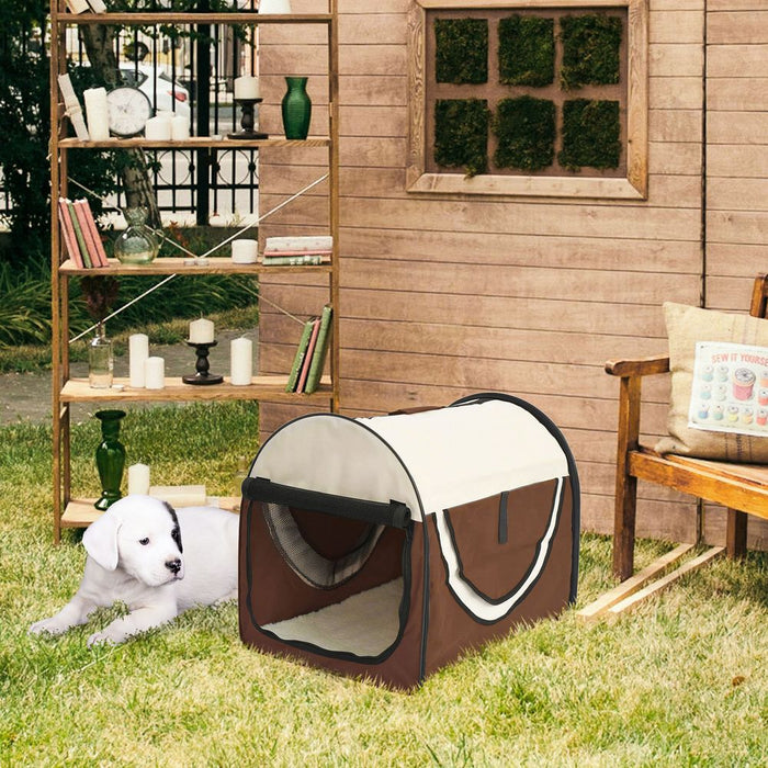 Pawhut Folding Fabric Soft Pet Crate Dog Cat Travel Carrier Cage Kennel House Brown 46L x 36W x 41H cm