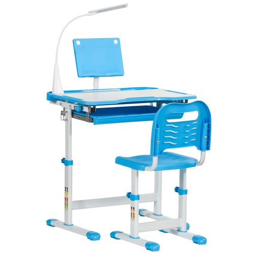 HOMCOM Kids Study Desk and Chair Set w/ USB Lamp, Adjustable Height, B ...