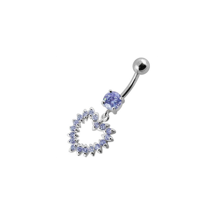 Jeweled Fancy Heart Silver Dangling Banana Bar Navel Belly Ring