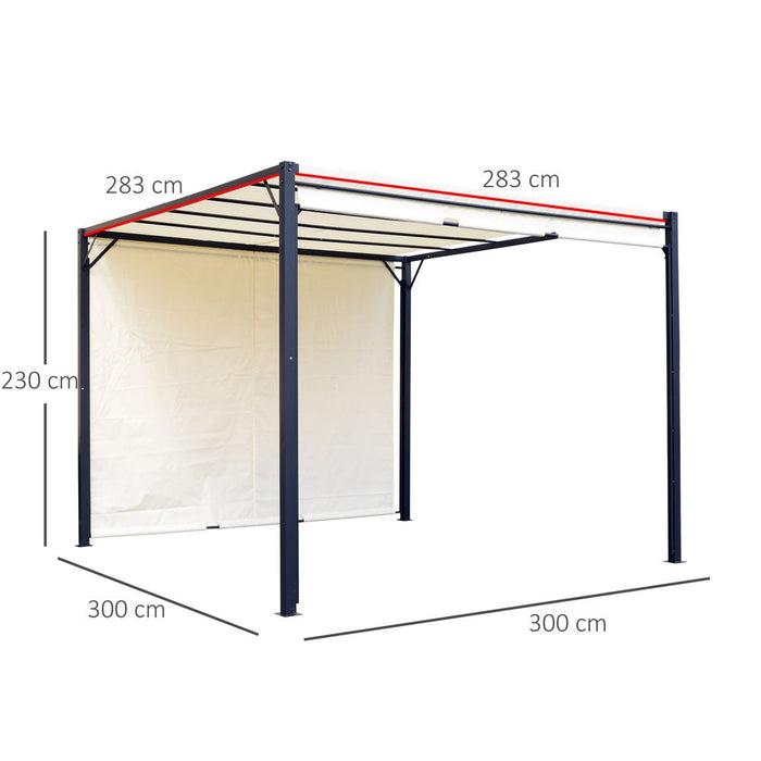 Premium 3x3m Metal Pergola w/ Retractable Canopy - UV Resistant, Cream