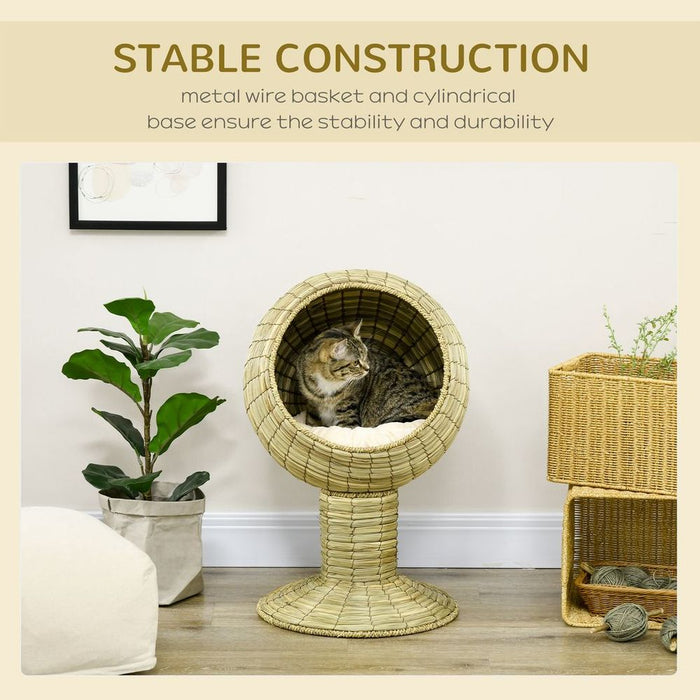 Ultimate Comfort for Cats with PawHut Raised Cat House, Grass Bed & Stand Cushion, 41x69cm