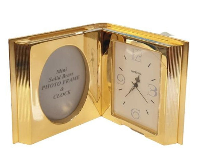 Vintage Goldtone Plated Miniature Clock & Photo Frame - High-Quality Brass - CLEARANCE!