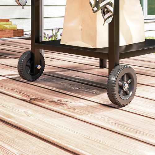 Outsunny BBQ Trolley with Foldable Side Table, Movable Pizza Table, Black