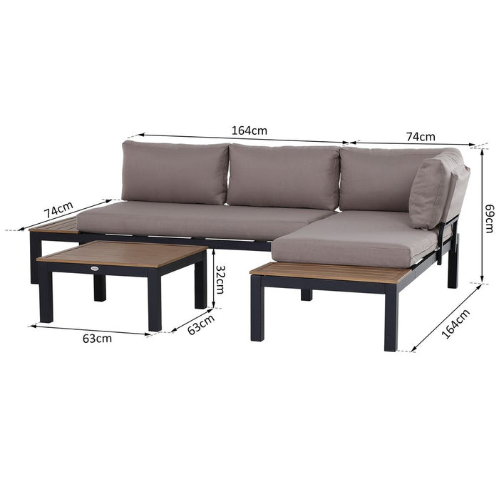 3-Piece Aluminium Frame Outdoor Garden Furniture Set Mixed Grey