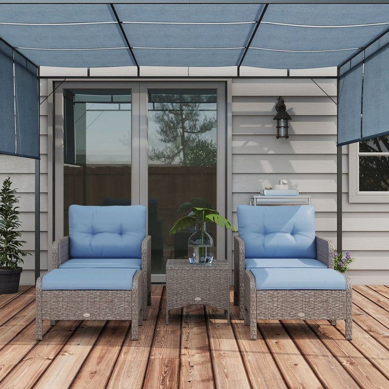 Outsunny 5-Piece Outdoor Wicker Patio Furniture Set | Blue | High-Quality & Stylish Conversation Set