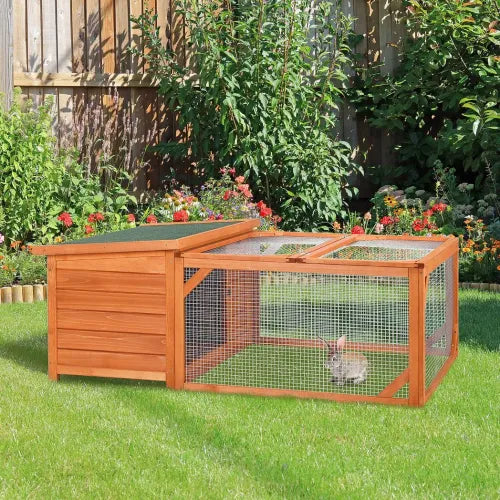 Wooden Rabbit Hutch with Run Small Animal Guinea Pig House 125.5 x 100 x 49cm