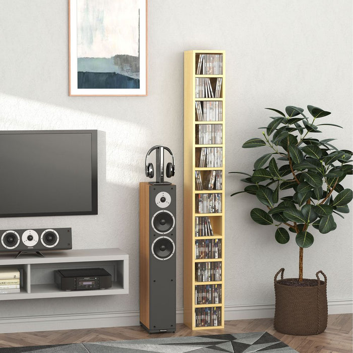 Space-saving Multimedia Shelf for CDs - 204 CD Capacity - Pine Wood Finish