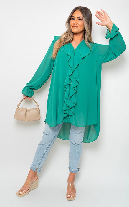 High-Quality Oversized Ruffle Long Sleeve Tops