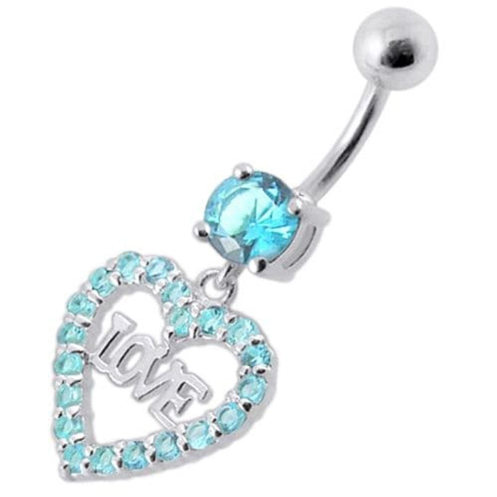 Fancy Jeweled Love Heart Symbol Dangling Belly Ring