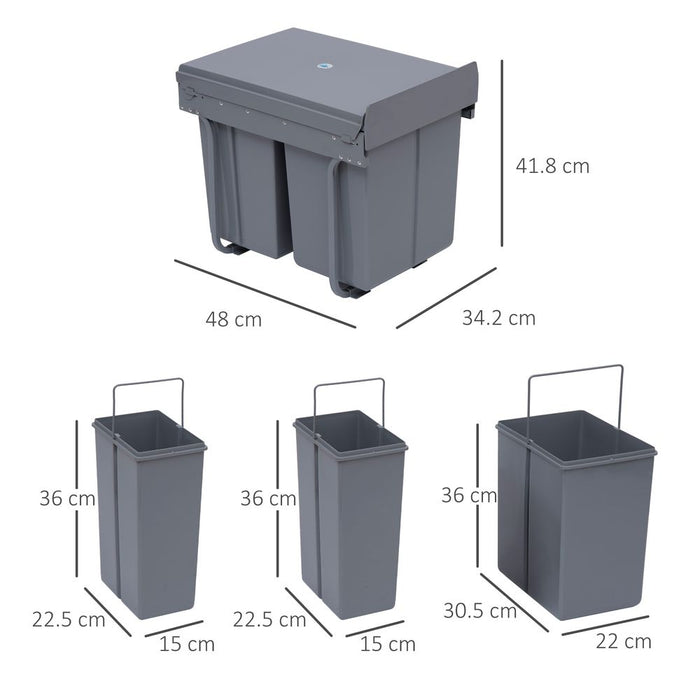 Recycle Waste Bin Pull Out Dustbin Recycling Cabinet  40L-Grey