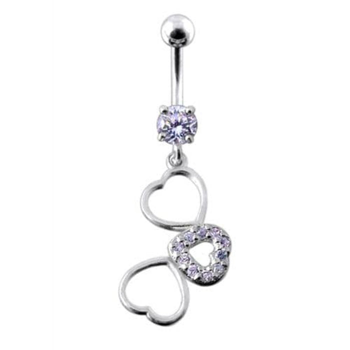 Fancy Jeweled Multi Heart Dangling SS Curved Navel Ring