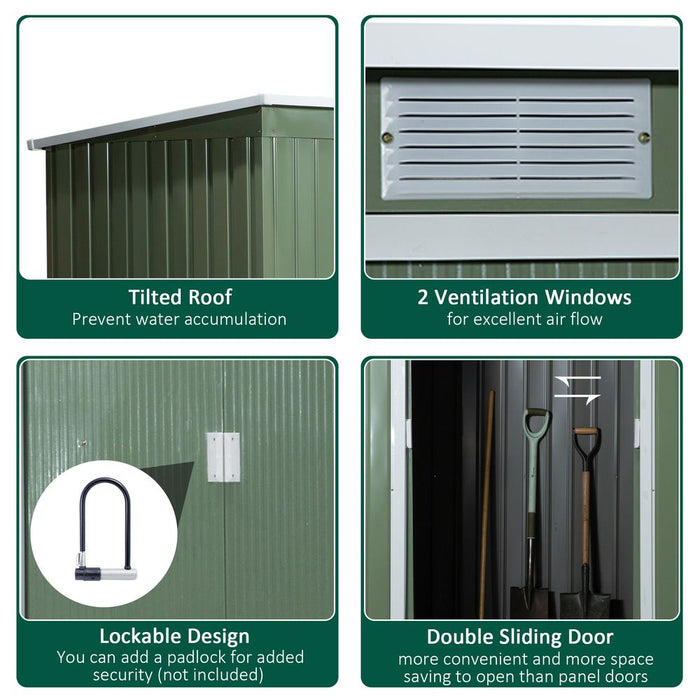 High-Quality 9ft x 4.25ft Corrugated Metal Shed with Foundation Vent Doors - Green