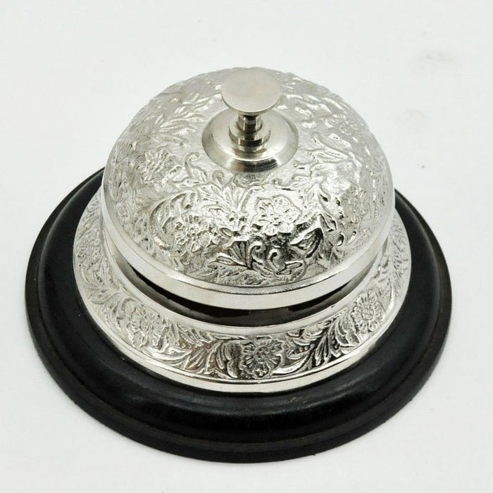 Premium Nickel 17CM Desk Bell w/ Hand-Finished Wooden Base