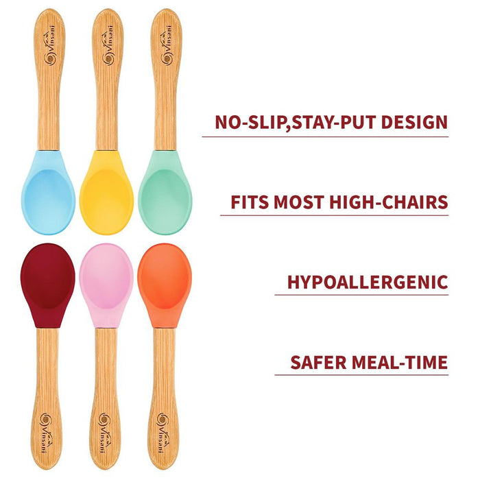 6-Piece Bamboo & Silicone Spoon Set for Baby/Toddler Weaning - BPA-Free, Hypoallergenic, Easy Clean