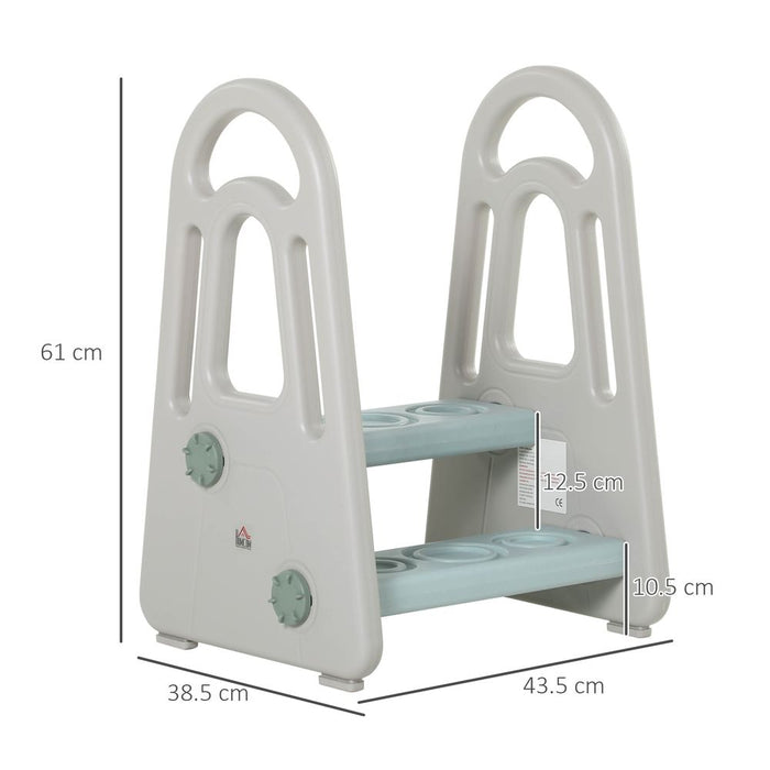 HOMCOM Kids Toddler Step Stool Ladder Kitchen Helper for Toilet Potty Training Bathroom Sink Bedroom Blue and Grey