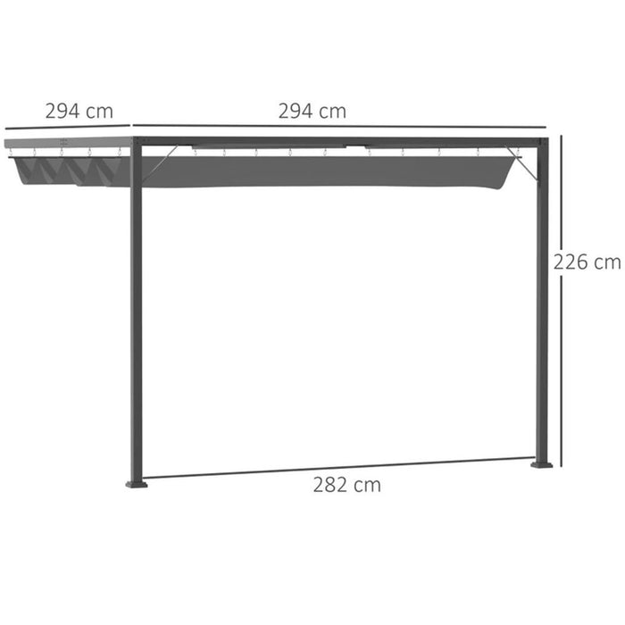 Pergola Retractable Canopy | Metal Frame | Grey 294L x 294W x 226H cm