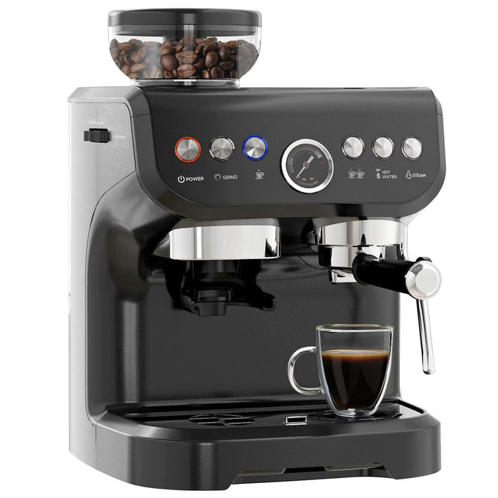 Premium Espresso Machine w/ Integrated Grinder & Steam Wand - 15 Bar Pressure - Professional Quality