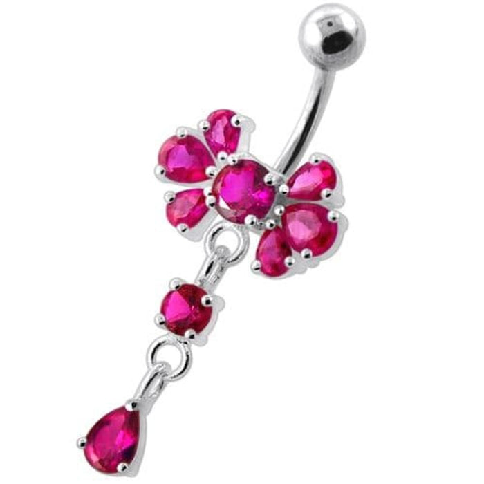 Fancy Flower Jeweled Navel Belly Ring