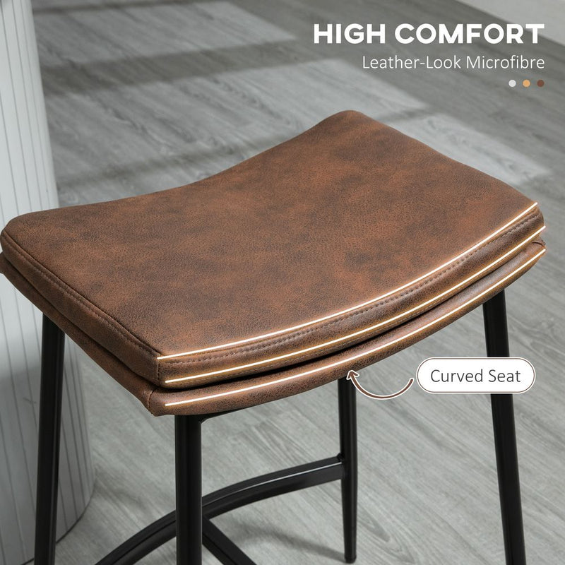 HOMCOM Breakfast Bar Stools Set of 2 Upholstered Barstools w/ Curved Seat Brown