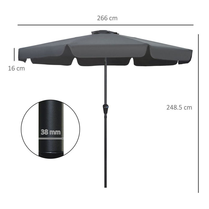 Outsunny 2.7m Patio Umbrella - Ruffles, Crank, 8 Ribs - Black