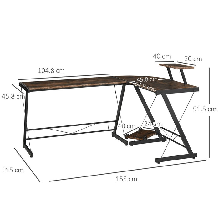 L-Shaped Desk Gaming Table with Storage Shelf. Quality workstation for efficient and stylish productivity. Upgrade your workspace now!