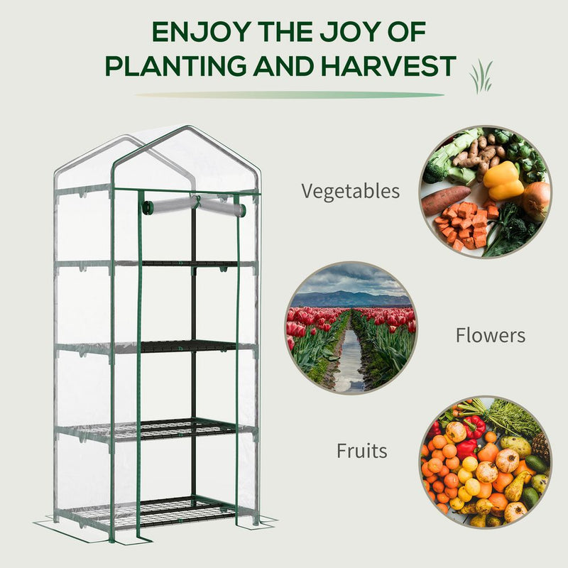 Outsunny 4 Tiers Mini Portable Greenhouse Compact Plant Grow Shed Metal Frame PE Cover 160H x 70L x 50Wcm
