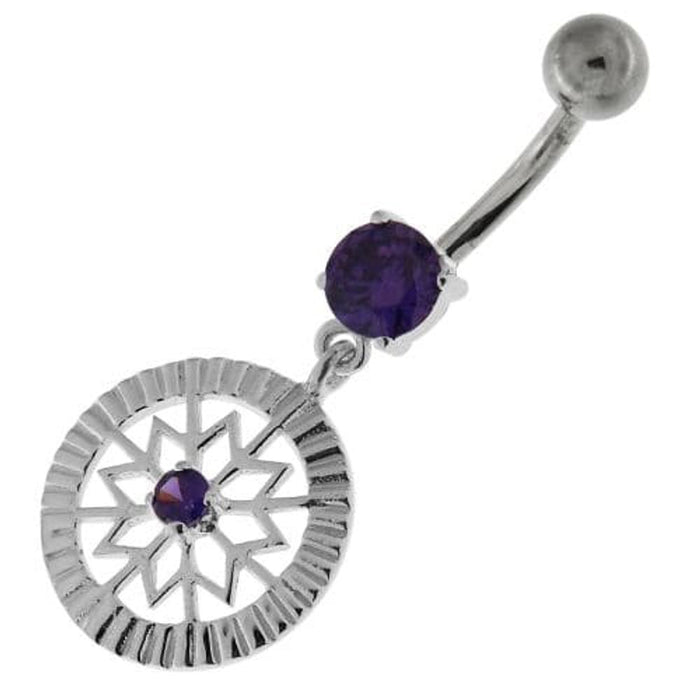 Center Jeweled Flower Sterling Silver Navel Belly Button Ring