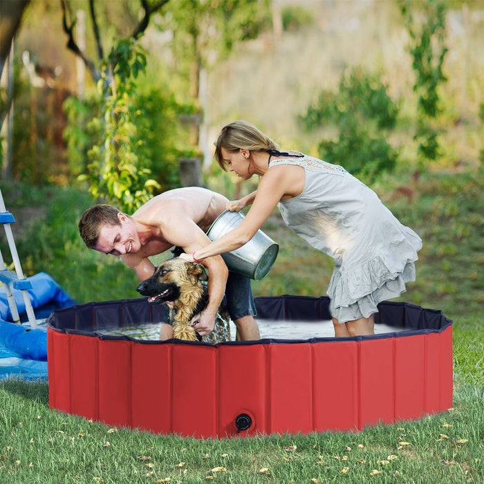 PawHut Foldable Dog Paddling Pool Pet Cat Swimming Pool Indoor/Outdoor Collapsible Summer Bathing Tub Shower Tub Puppy Washer (Φ100 x 30H cm, Red),D01-012RD