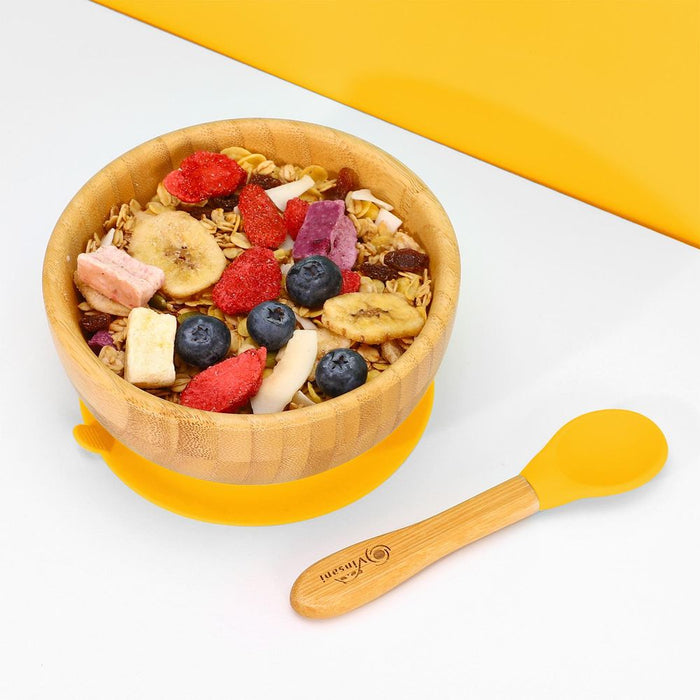 BPA-FREE BAMBOO BOWL & SPOON SET - Anti-slip, Easy-to-clean - Ideal for Kids - Best Quality!