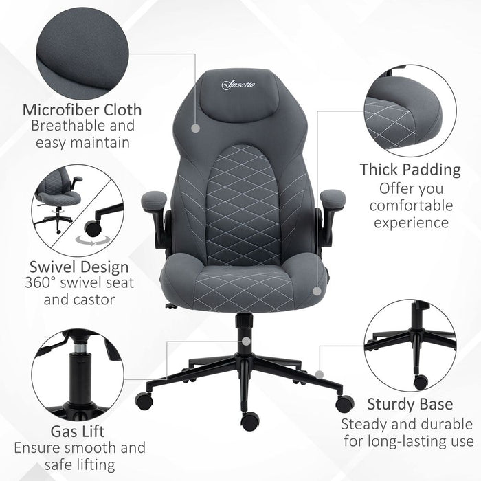 Vinsetto High-Back Home Office Chair w/ Flip Up Armrests Swivel Seat Dark Grey