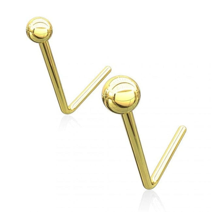 14ct Solid Yellow Gold L Bend Bead Ball Top Nose Stud