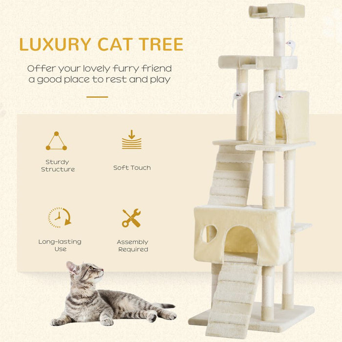 PawHut Cat Tree for Indoor Cats Play Tower Activity Center Kitten Scratch Post Climbing Tower 181 cm