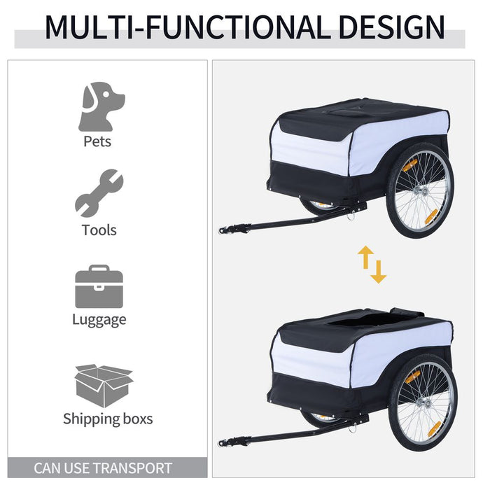 Bicycle Cargo Trailer Cover Black White Bike in Steel Frame Cover & Hitch Bike