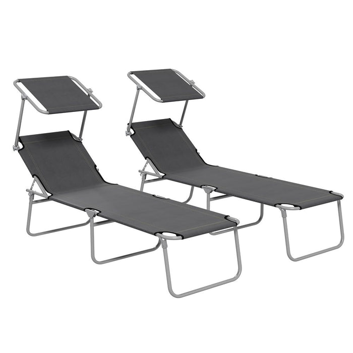 Folding Sun Lounger Set 2: Adjustable Backrest, Sunshade, Outsunny