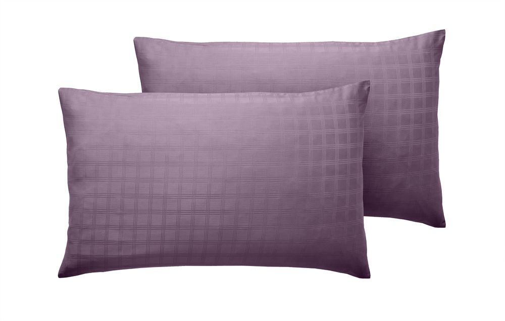 400TC - Luxurious Purple Satin Stripe Check Pillowcase Pair