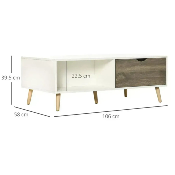 Modern Coffee Tables for Living Room w/ Storage Shelves, 2 Drawers, White