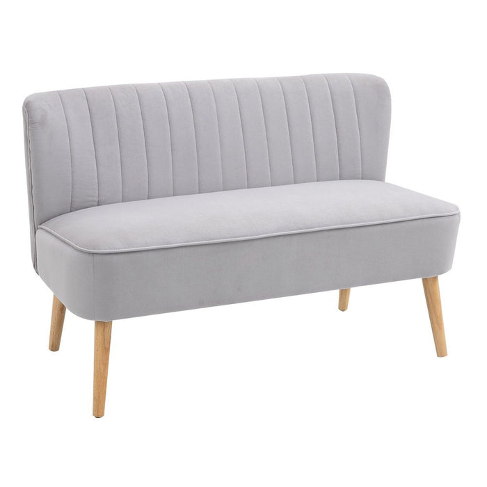 Modern Double Seat Sofa Compact Loveseat Couch Padded Velvet Wood Legs, Grey