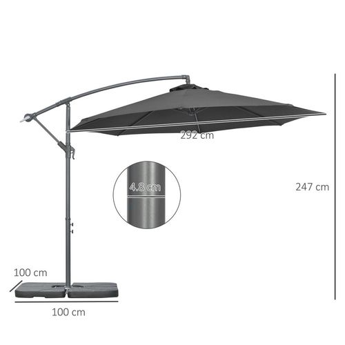 Outsunny 3(m) Banana Parasol Cantilever Umbrella Garden w/ Base Weights, Black