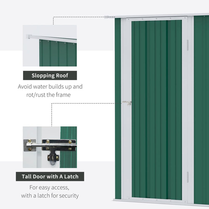 4.7ft x 2.8ft Garden Shed Steel Sloped Roof Door w/ Latch Green