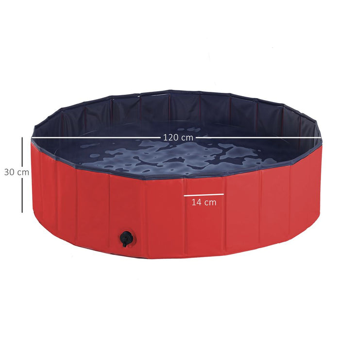 PawHut Foldable Dog Paddling Pool Pet Cat Swimming Pool Indoor/Outdoor Collapsible Summer Bathing Tub Shower Tub Puppy Washer (Φ120 × 30H cm, Red), D01-004RD