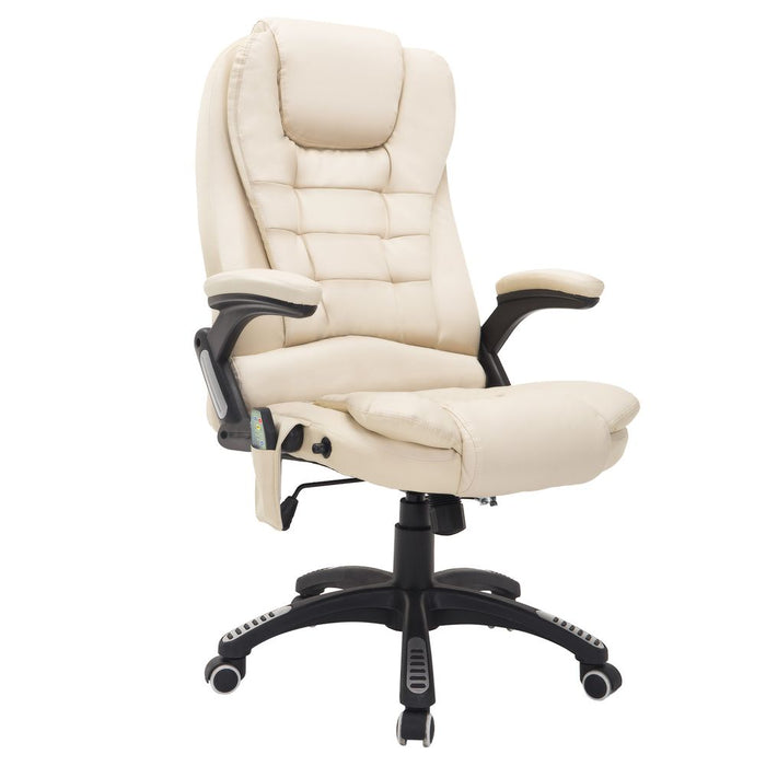 Executive Office Chair with Massage and Heat PU Leather Reclining Chair, Beige