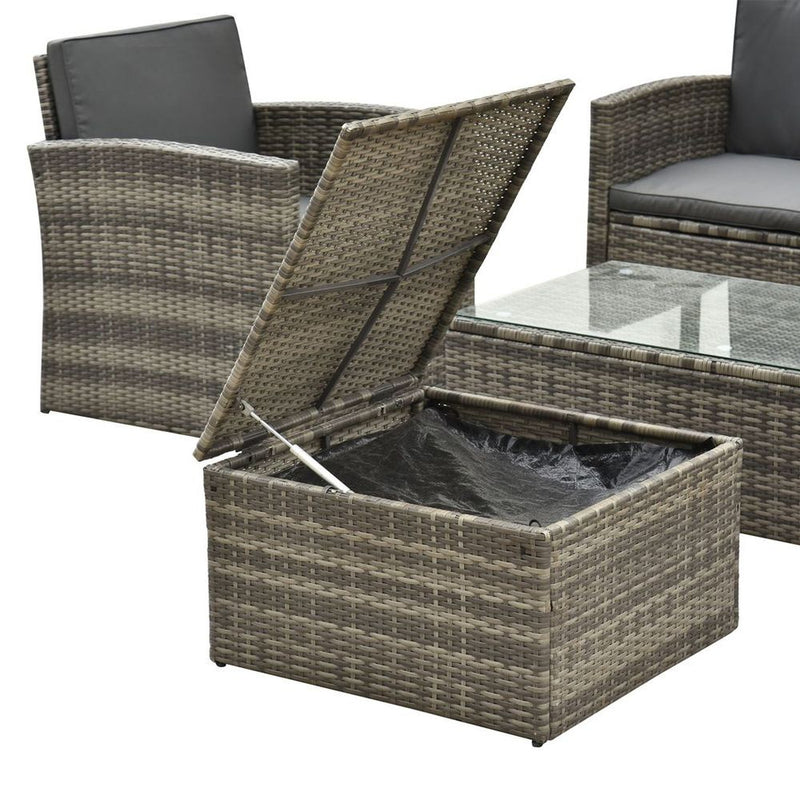 Premium Outsunny 5Pc Rattan Sofa Set w/Cushions & Glass Coffee Table