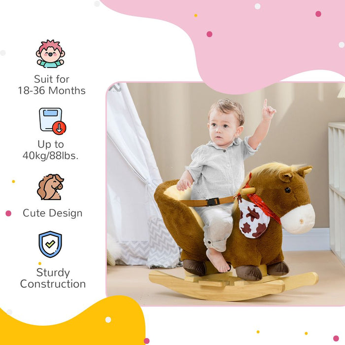 HOMCOM Kids Rocking Horse, Plush Baby Rocking Chair with Safety Harness & Sounds