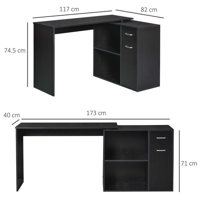 Space-Saving 360� Rotating Corner Desk/Table with Storage Shelf - Black