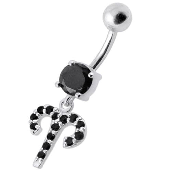 Fancy Multi Stones Jeweled Non Moving Dangling SS Bar Belly Ring