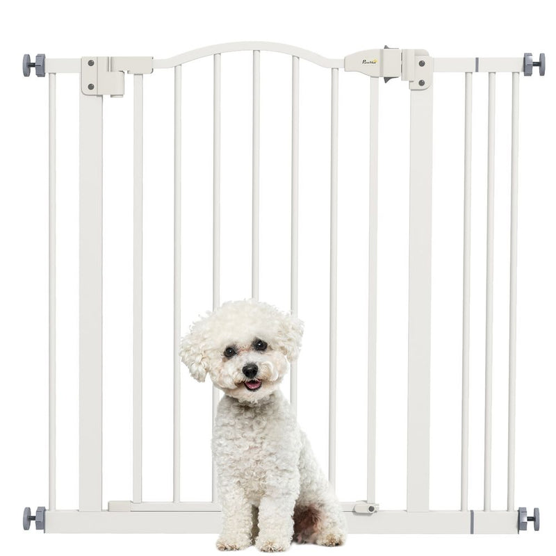 PawHut Adjustable Pet Gate - 74-87cm, Metal, Auto-Close, White