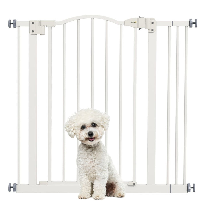 PawHut Adjustable Pet Gate - 74-87cm, Metal, Auto-Close, White